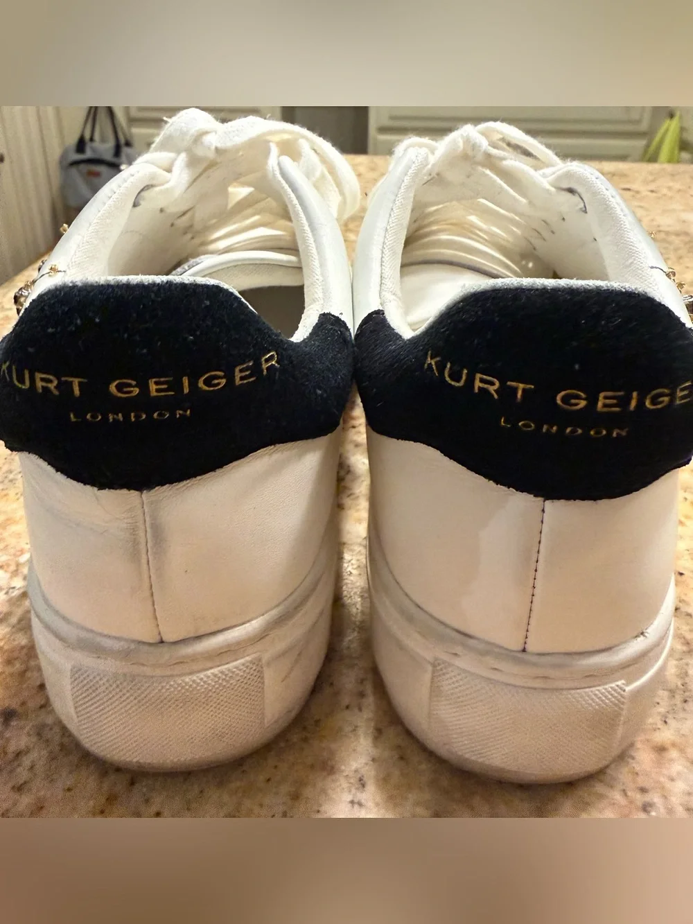 Kurt Geiger White Leather Platform Sneaker with Beaded Eye Motif